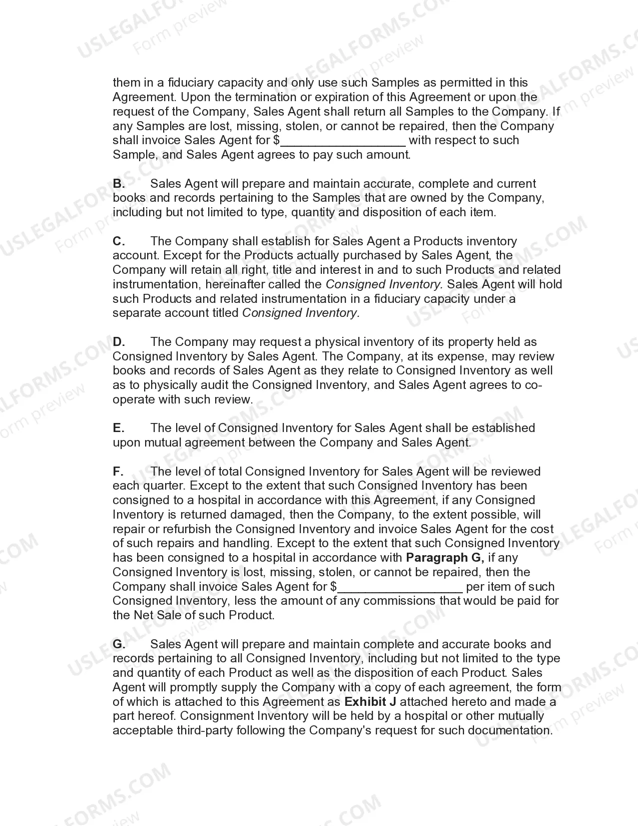 Preview Sales Agency Agreement with Exclusive Territory of Medical Device Products