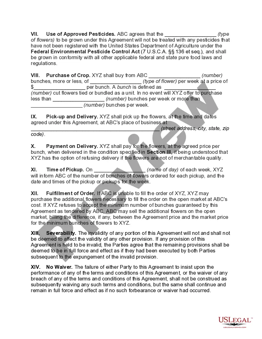Get Agreement for the Sale of Flowers between ABC and XYZ Preview Agreement for the Sale of Flowers between ABC and XYZ