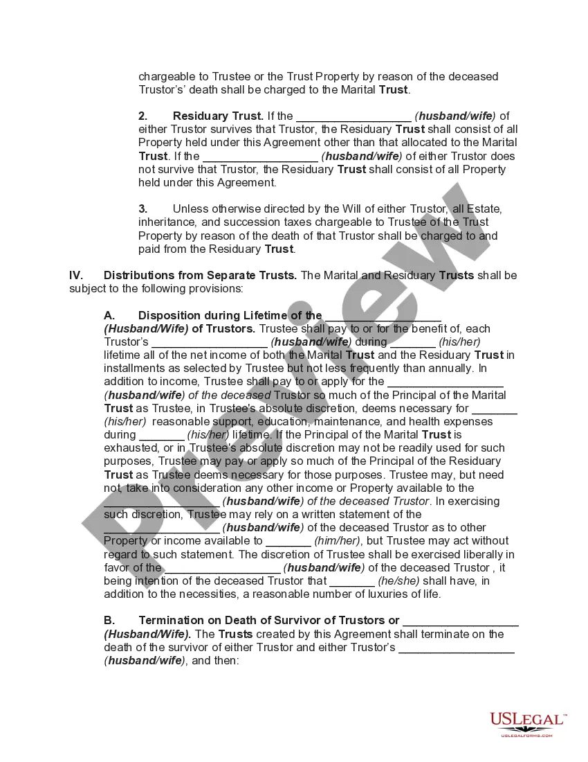Get Marital-deduction Residuary Trust with a Single Trustor and Lifetime Income and Power of Appointment in Beneficiary Spouse Preview Marital-deduction Residuary Trust with a Single Trustor and Lifetime Income and Power of Appointment in Beneficiary Spouse