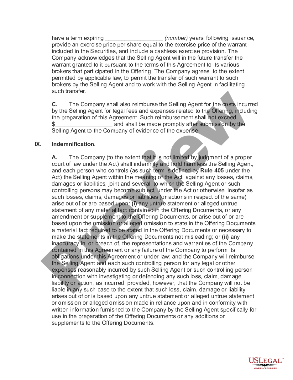 page 9 Agency Agreement for Sales of Stock and Warrants of Corporation preview