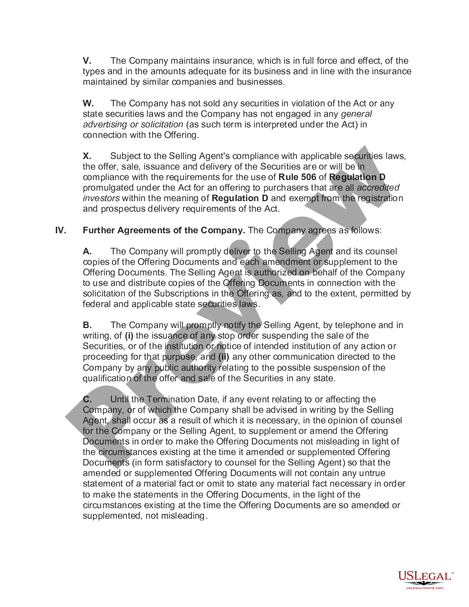 page 6 Agency Agreement for Sales of Stock and Warrants of Corporation preview