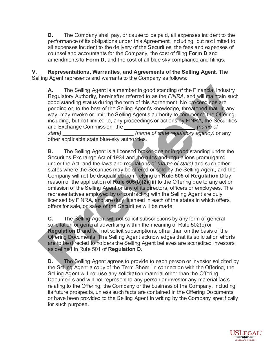 page 7 Agency Agreement for Sales of Stock and Warrants of Corporation preview