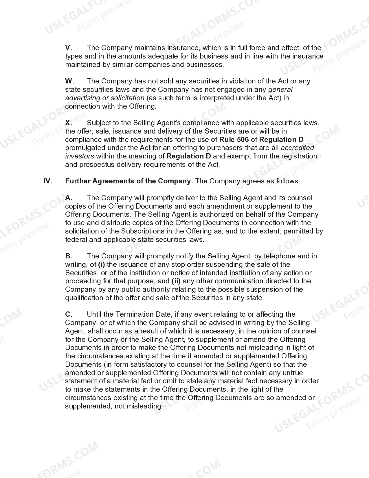 Preview Agency Agreement for Sales of Stock and Warrants of Corporation