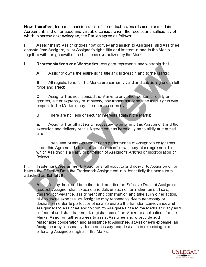 Get Trademark Assignment Agreement with Assignor as Parent Corporation of Assignee and Preparing to Issue Stock of Assignee to Public Preview Trademark Assignment Agreement with Assignor as Parent Corporation of Assignee and Preparing to Issue Stock of Assignee to Public