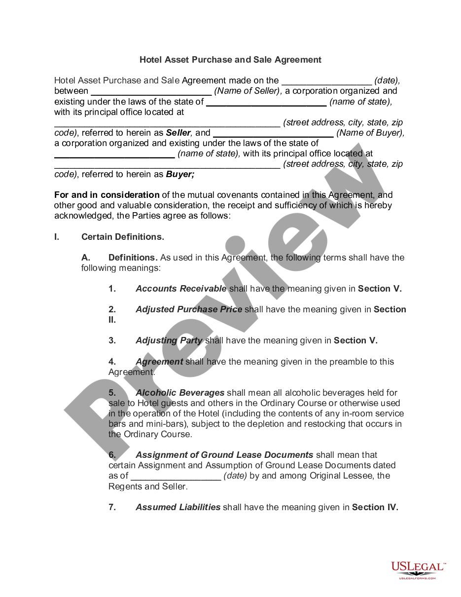page 0 Hotel Asset Purchase and Sale Agreement preview