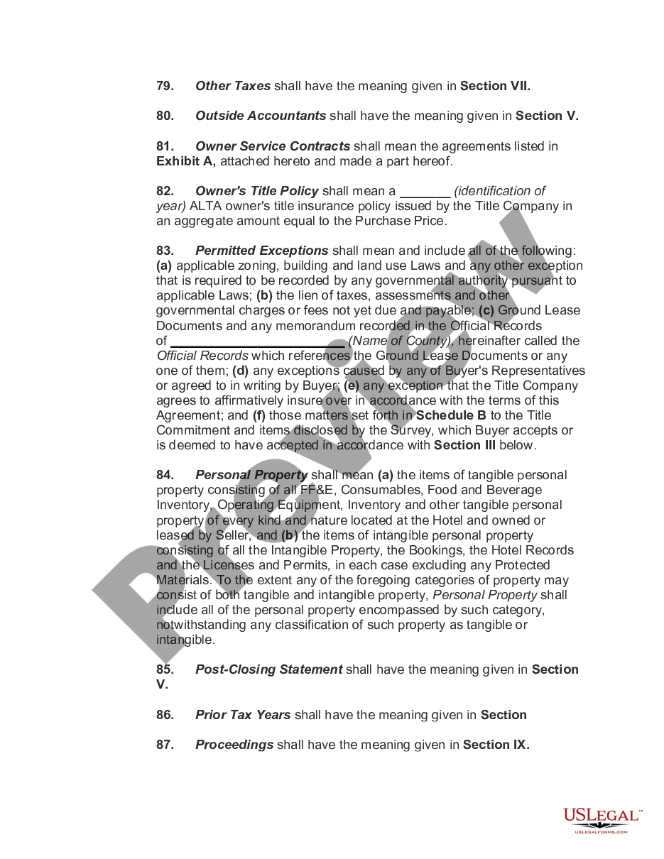 page 9 Hotel Asset Purchase and Sale Agreement preview