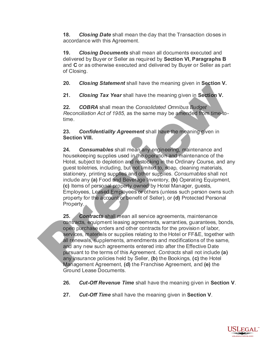 page 2 Hotel Asset Purchase and Sale Agreement preview