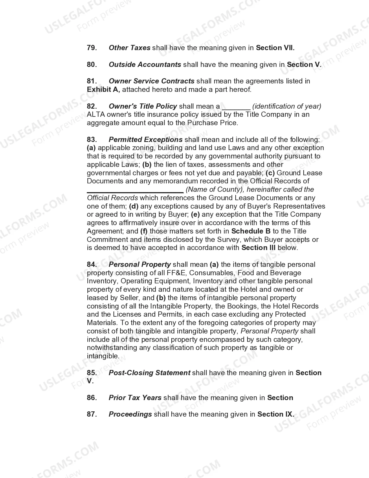 Preview Hotel Asset Purchase and Sale Agreement