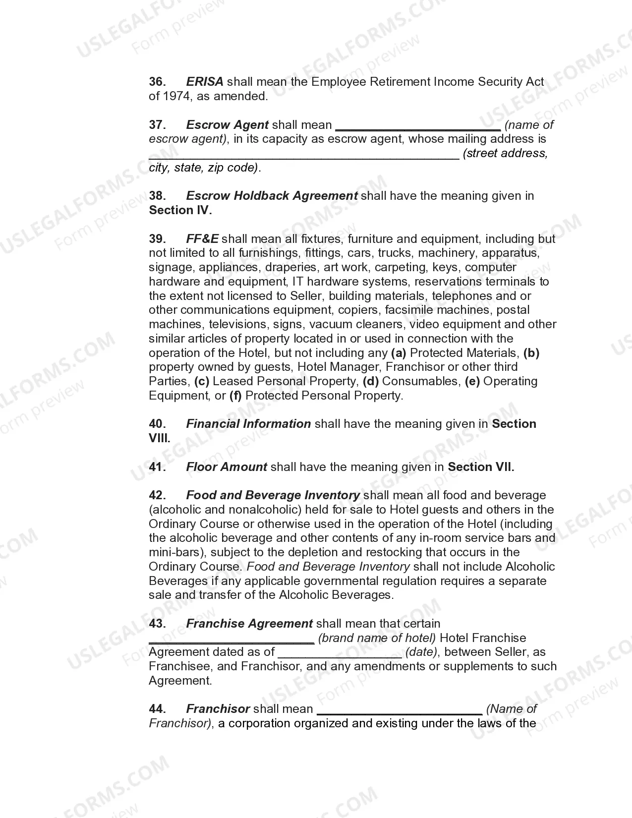Preview Hotel Asset Purchase and Sale Agreement