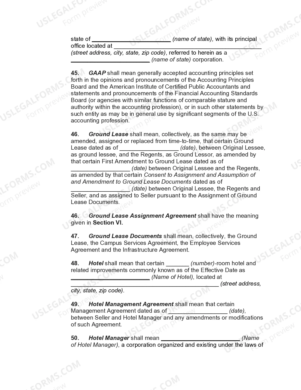 Preview Hotel Asset Purchase and Sale Agreement
