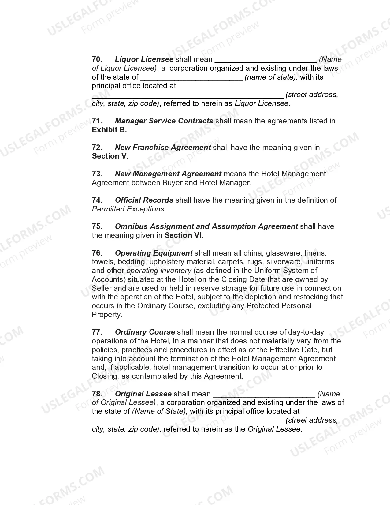 Preview Hotel Asset Purchase and Sale Agreement