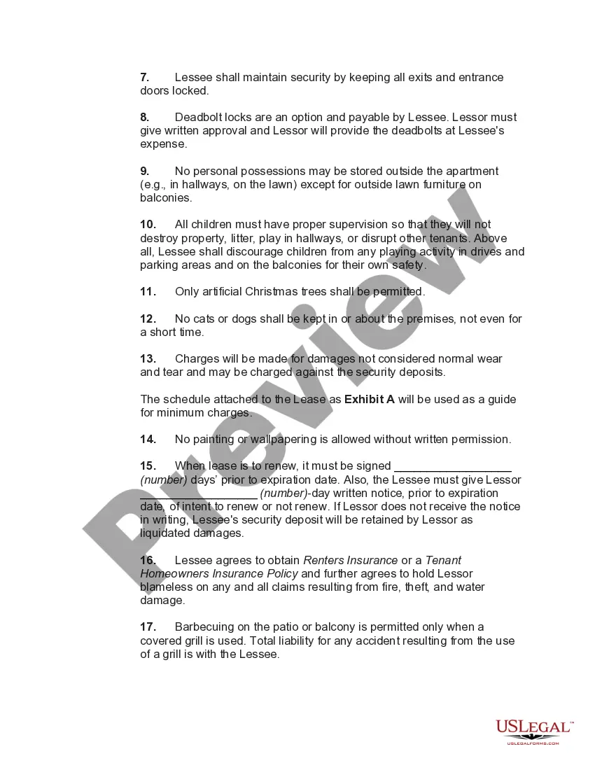 Preview Rider to Rules and Regulations for Lease of Apartment