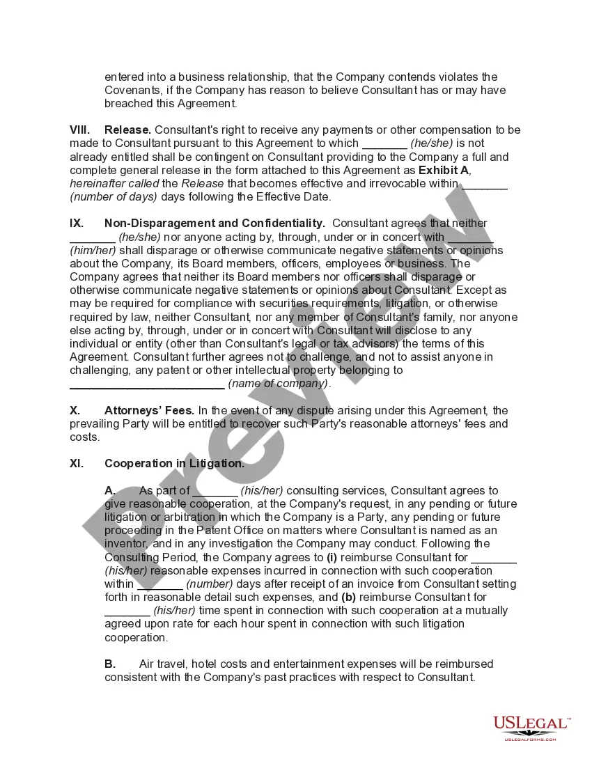 Preview Consulting Agreement with Independent Contractor who was a Retired Chief Technical Officer with Unique Technical Knowledge of Technology and Intellectual Property of Corporation