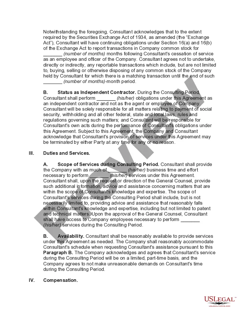 Preview Consulting Agreement with Independent Contractor who was a Retired Chief Technical Officer with Unique Technical Knowledge of Technology and Intellectual Property of Corporation