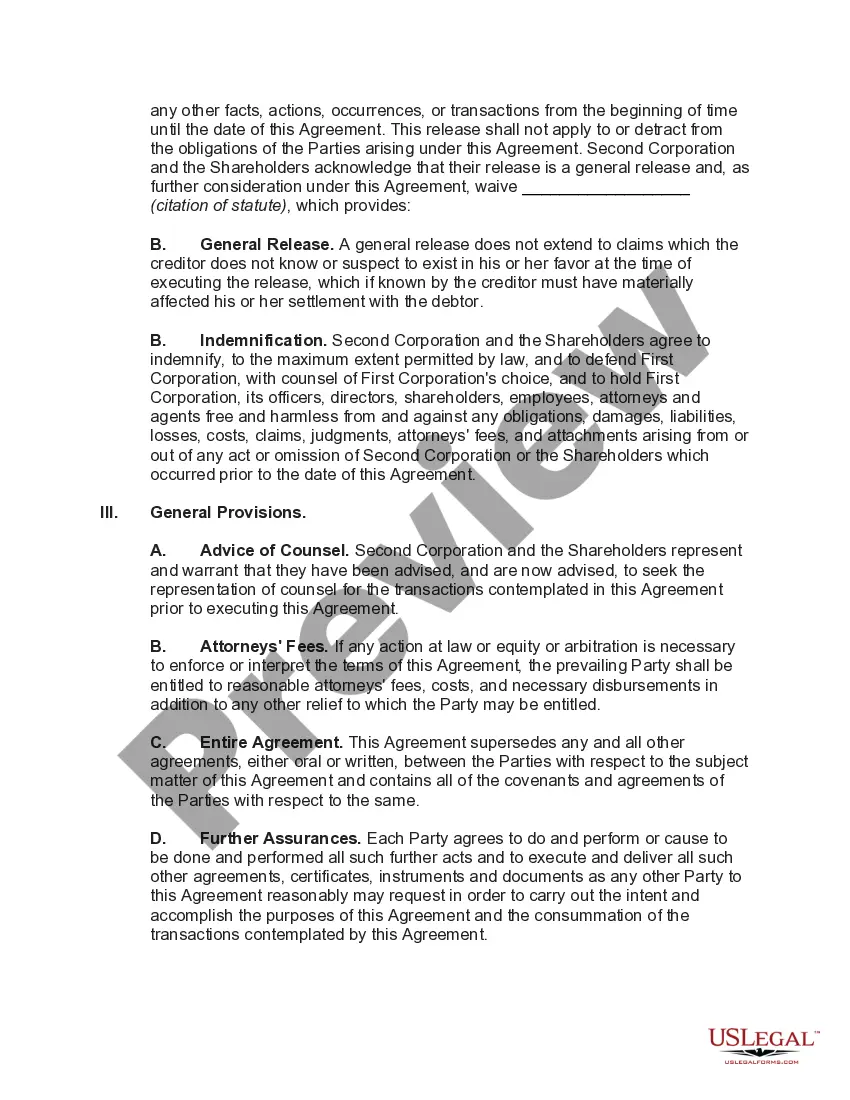 Get Accord and Satisfaction Release Agreement Regarding Dispute between Two Corporations and Shareholders Regarding Obligations under Stock Option Agreement Preview Accord and Satisfaction Release Agreement Regarding Dispute between Two Corporations and Shareholders Regarding Obligations under Stock Option Agreement