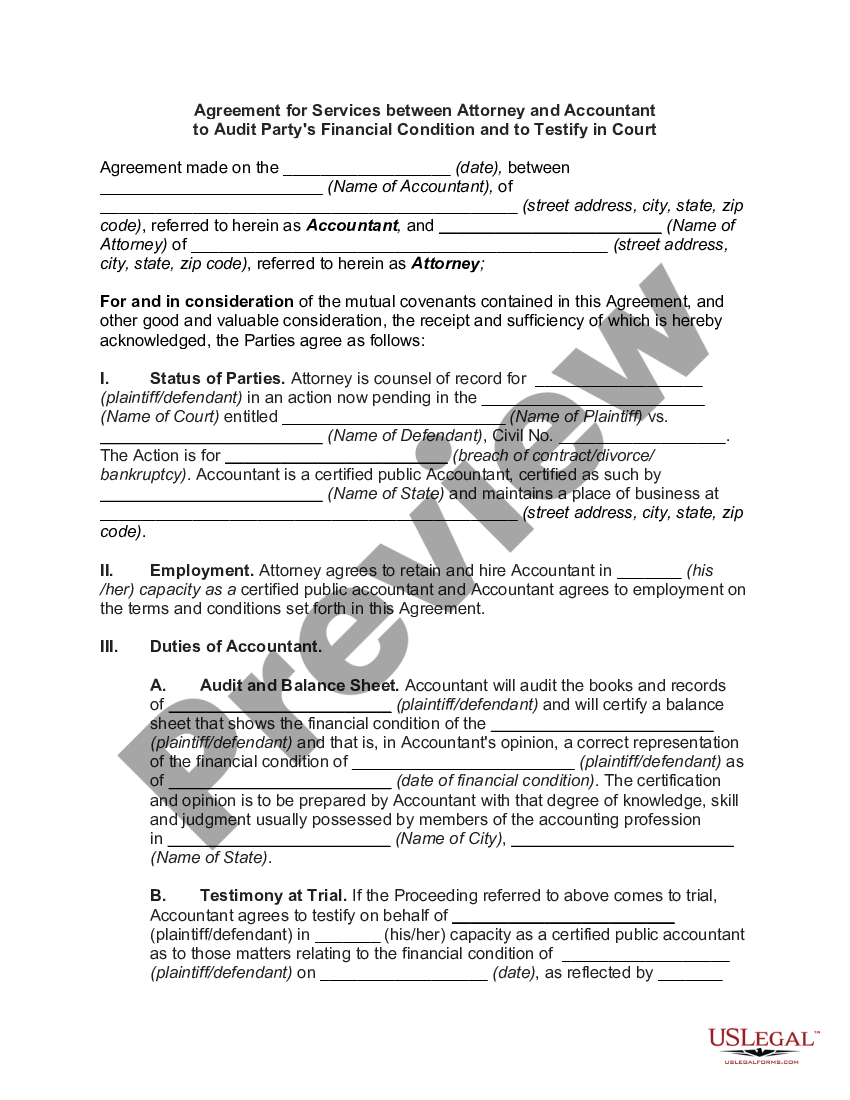 Agreement for Services between Attorney and Accountant to Audit Party's ...