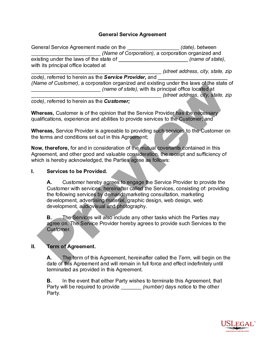 General Service Agreement | US Legal Forms