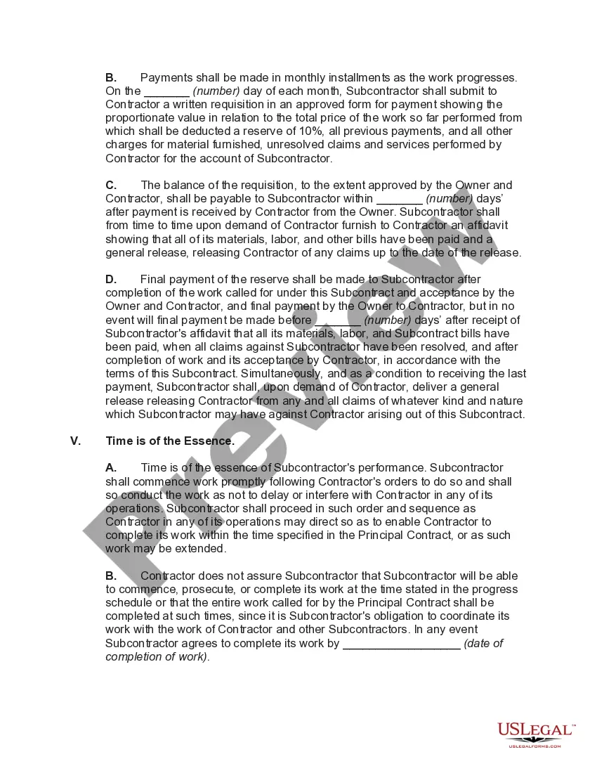 Get Subcontract for Construction of Portion of or Materials to go into Building Preview Subcontract for Construction of Portion of or Materials to go into Building