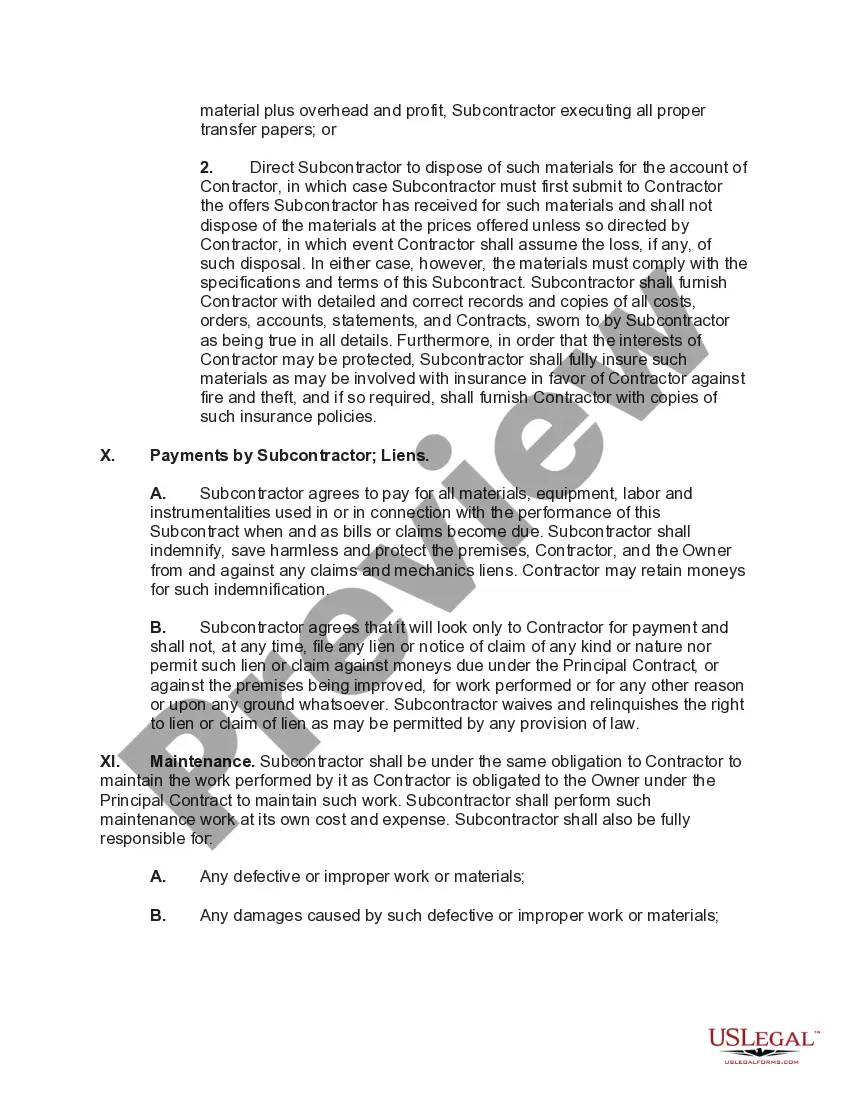 Get Subcontract for Construction of Portion of or Materials to go into Building Preview Subcontract for Construction of Portion of or Materials to go into Building