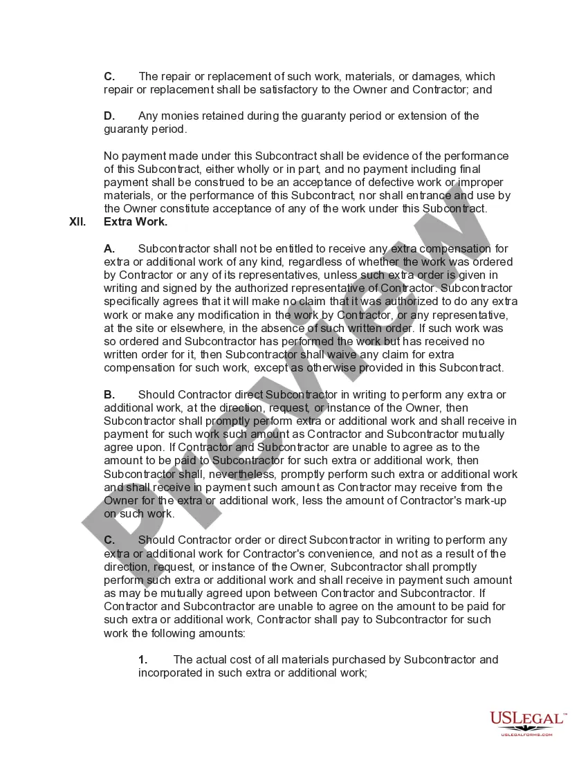 Get Subcontract for Construction of Portion of or Materials to go into Building Preview Subcontract for Construction of Portion of or Materials to go into Building