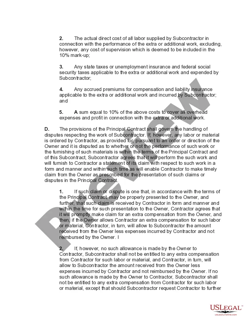 Get Subcontract for Construction of Portion of or Materials to go into Building Preview Subcontract for Construction of Portion of or Materials to go into Building