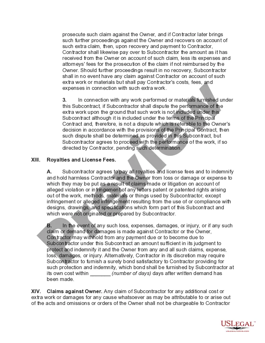 Get Subcontract for Construction of Portion of or Materials to go into Building Preview Subcontract for Construction of Portion of or Materials to go into Building