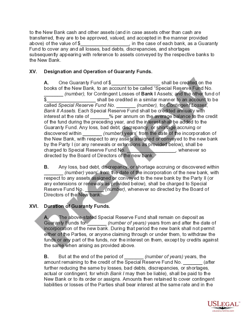Preview Agreement to Consolidate and Form New Bank