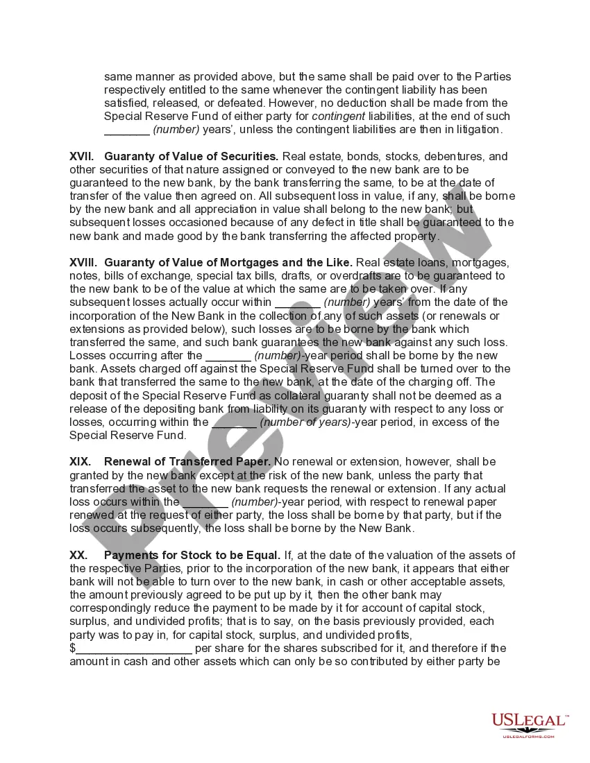Preview Agreement to Consolidate and Form New Bank