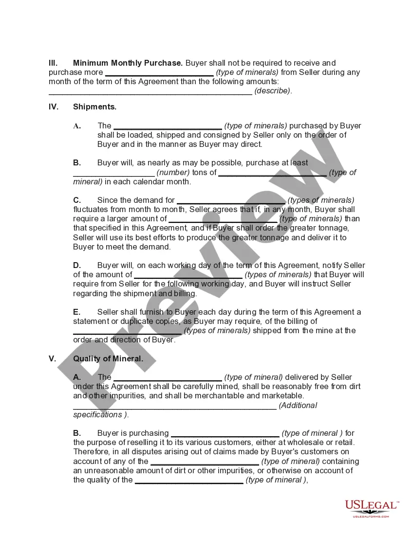 Get Agreement regarding the Sale of Entire Output of Mine Preview Agreement regarding the Sale of Entire Output of Mine