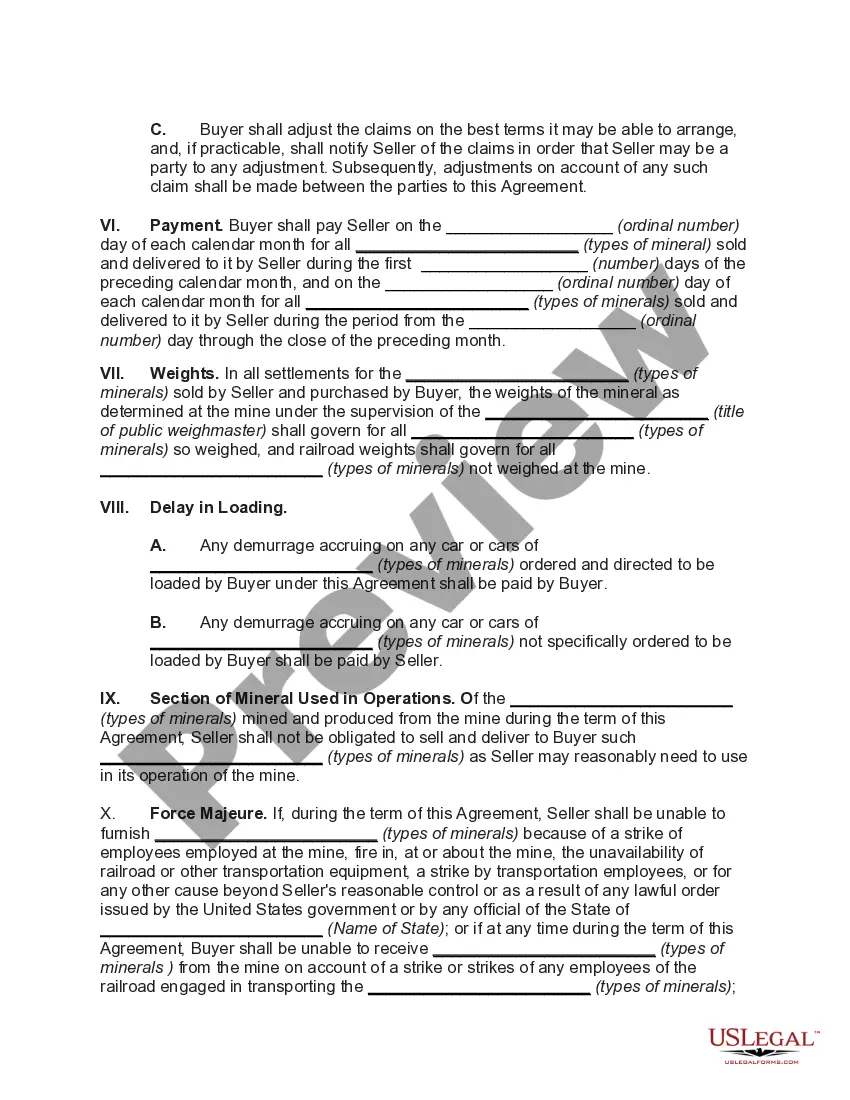 Get Agreement regarding the Sale of Entire Output of Mine Preview Agreement regarding the Sale of Entire Output of Mine