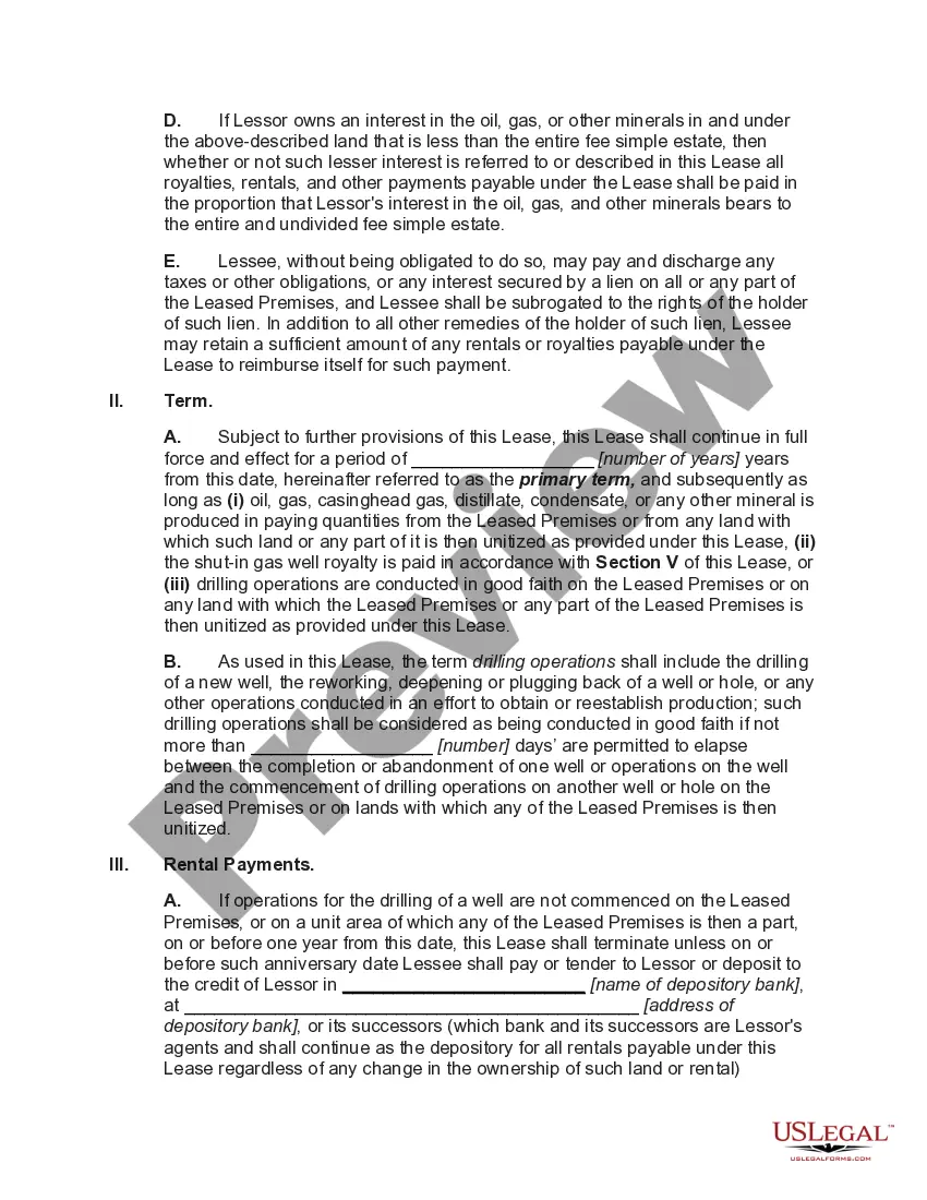 Preview Oil and Gas Lease with Pooling Rights