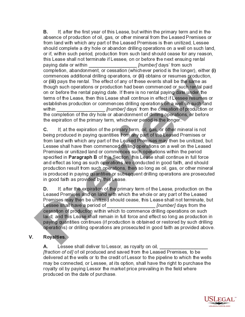 Preview Oil and Gas Lease with Pooling Rights
