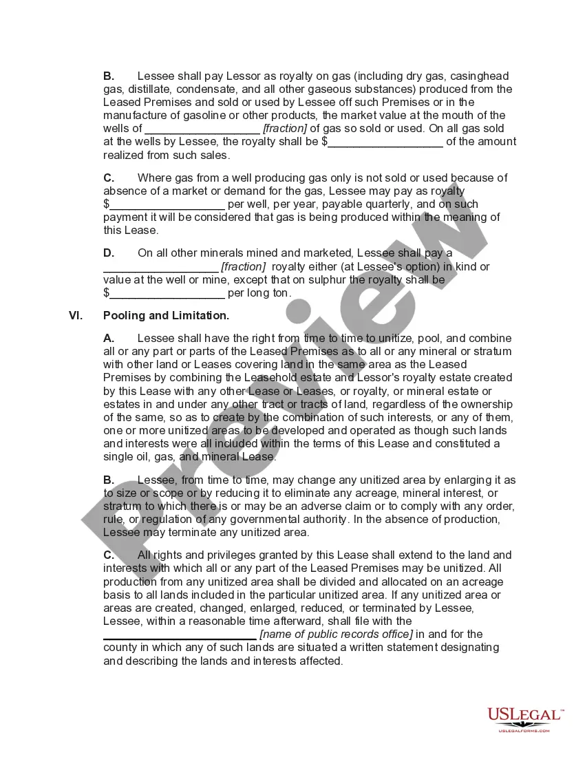 Preview Oil and Gas Lease with Pooling Rights