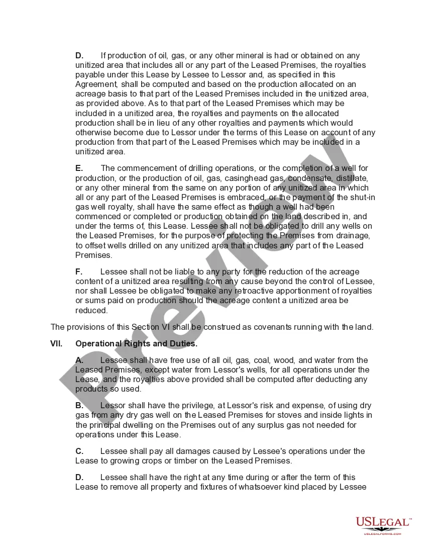 Preview Oil and Gas Lease with Pooling Rights