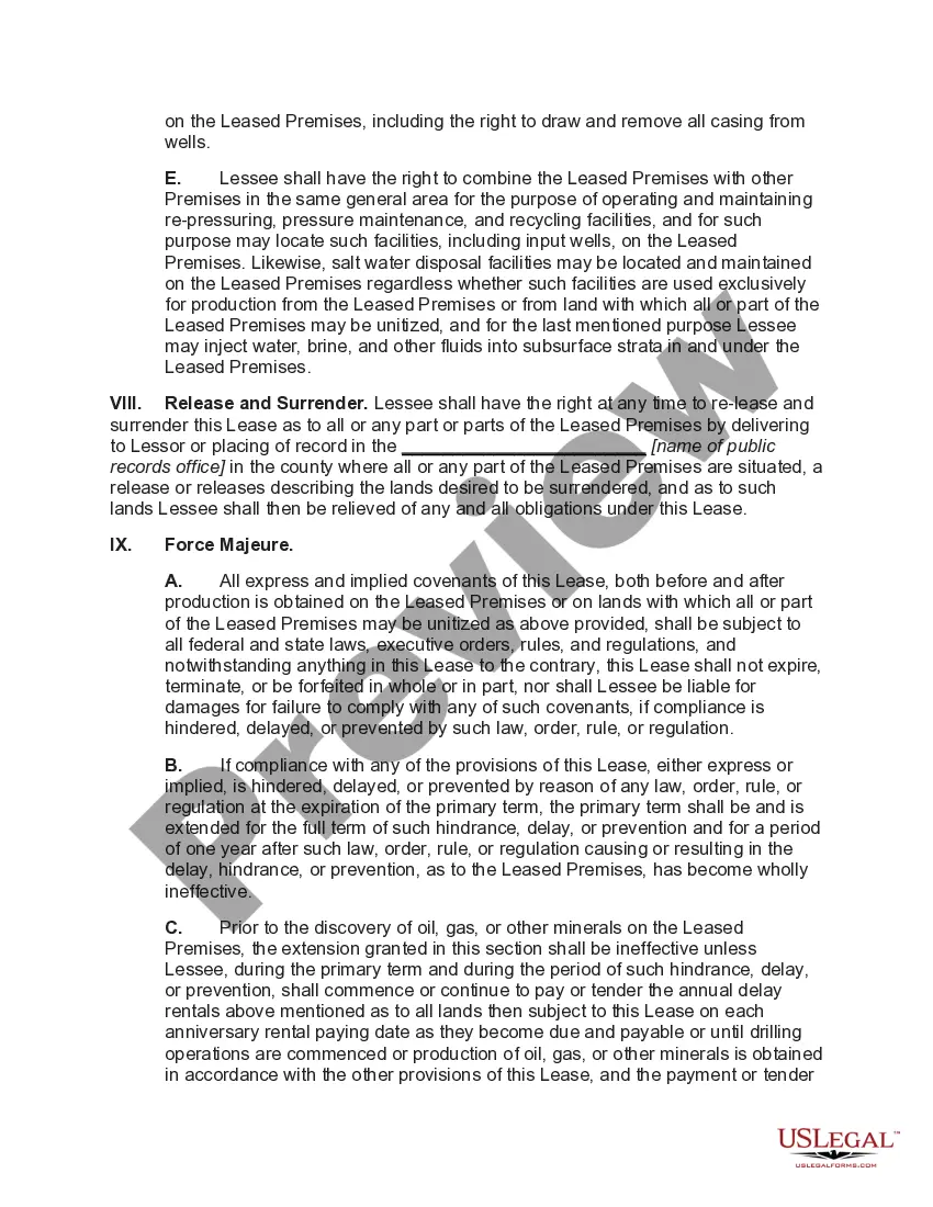 Preview Oil and Gas Lease with Pooling Rights