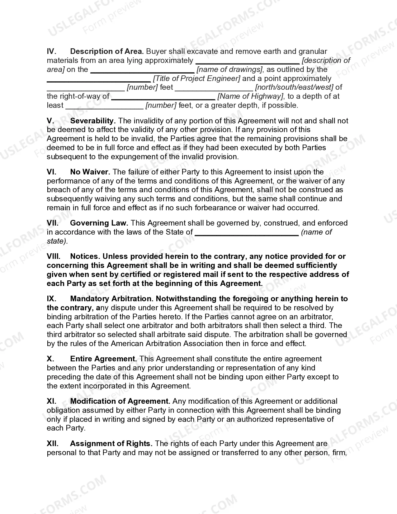 Preview Agreement to Sell Fill Dirt