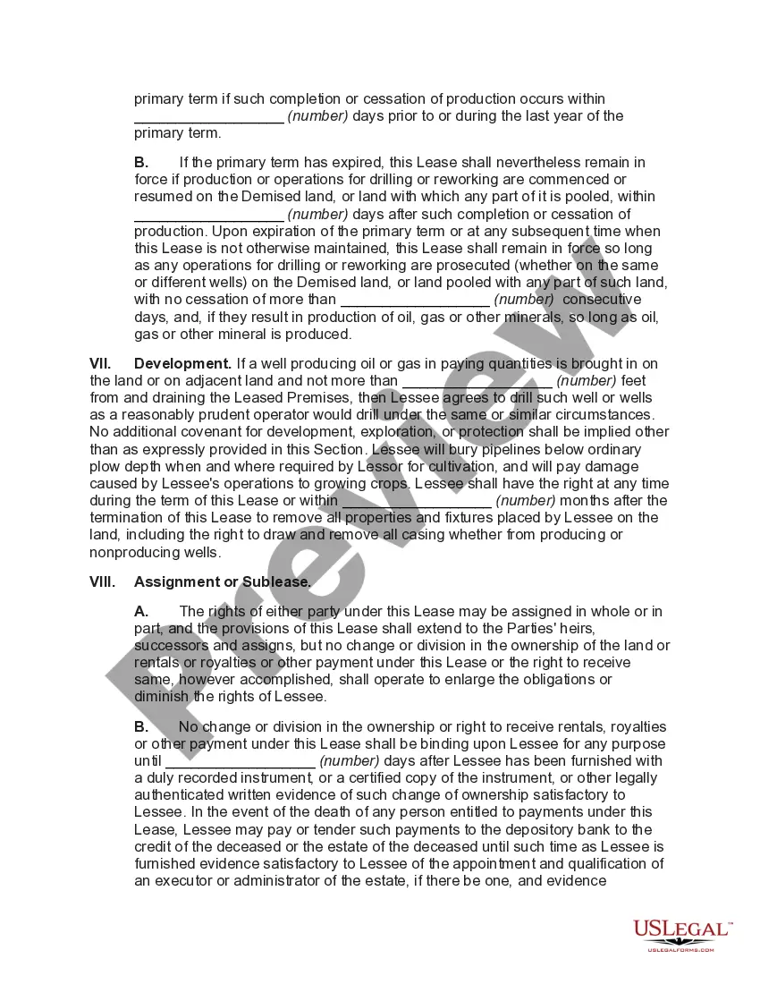 Preview Mining Lease of Oil, Gas and Other Minerals
