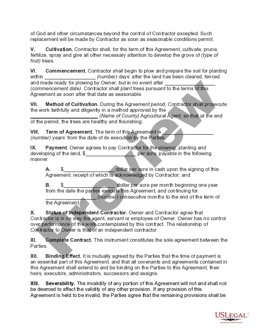 Preview Agreement to Plant Crop Trees between Landowner and Contractor
