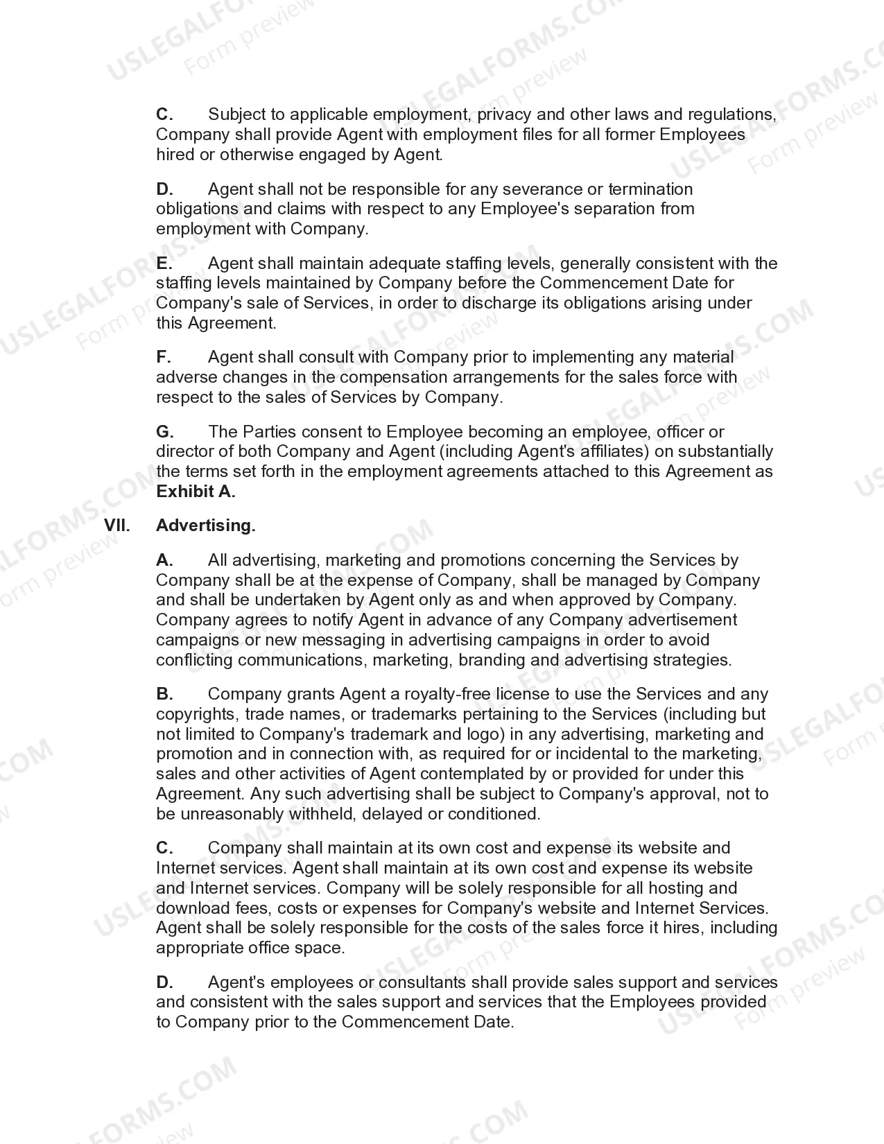 Preview Sales Agency Agreement with Exclusive Agent regarding Sale of Advertising and Sponsorships for On-Line Store