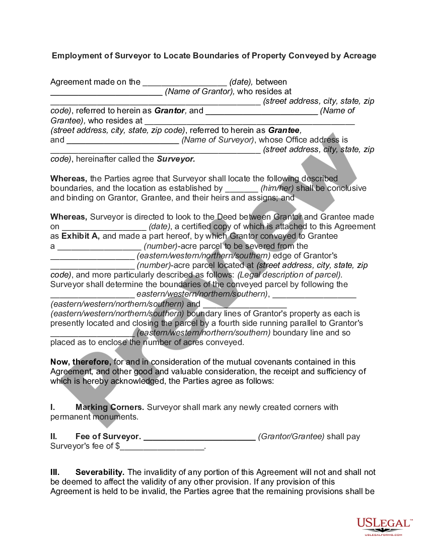 Employment of Surveyor to Locate Boundaries of Property Conveyed by ...