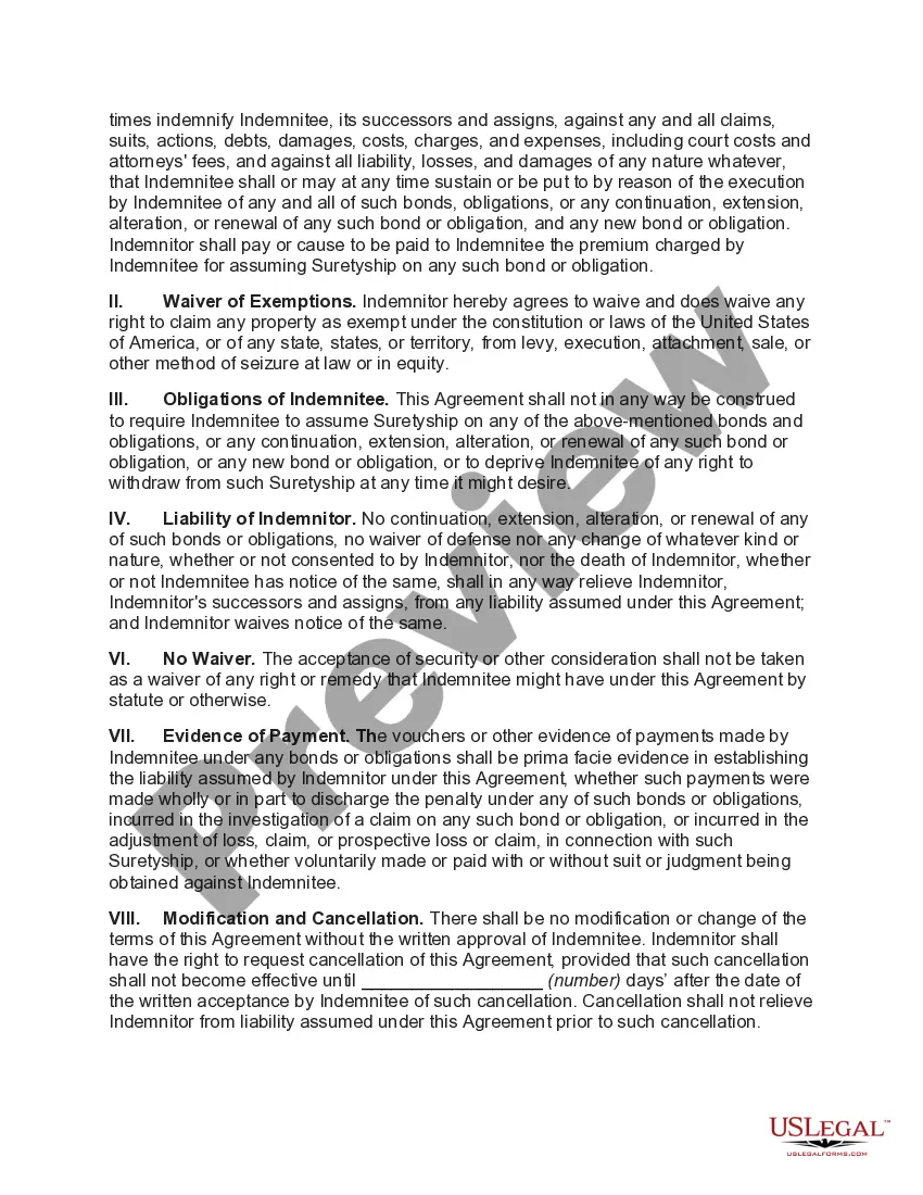 Preview Indemnification of Surety