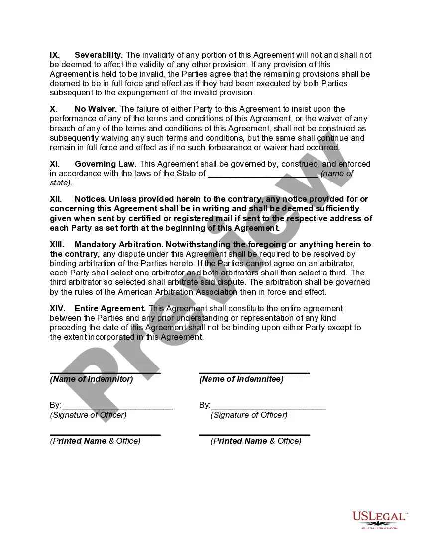 Preview Indemnification of Surety