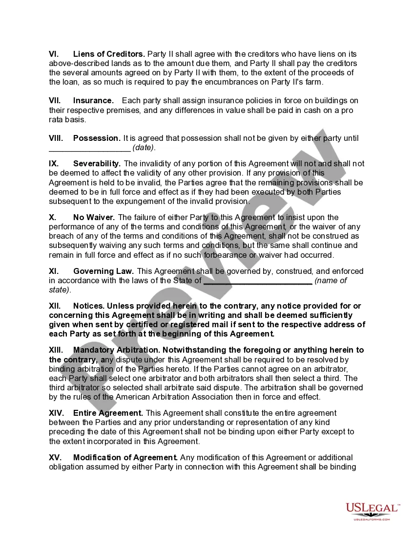 Preview Agreement to Make an Exchange of Farm Land