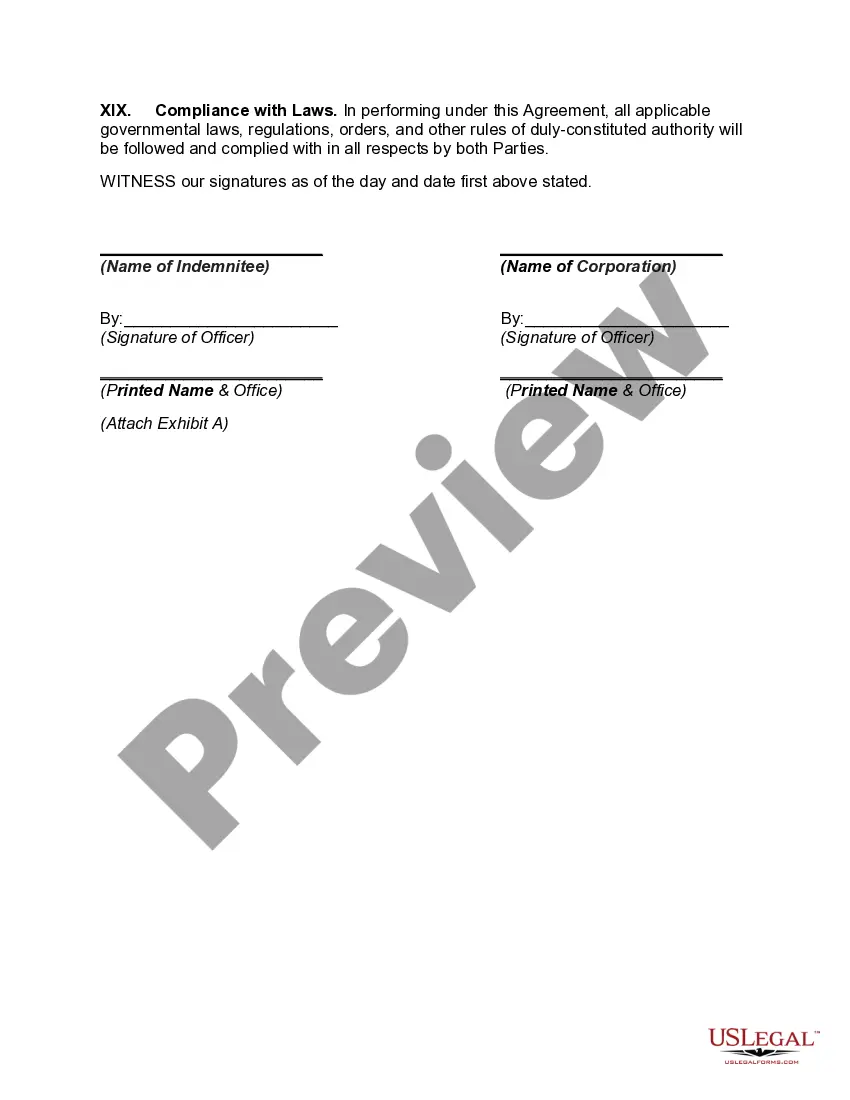 Preview Indemnification Agreement for the Benefit of Corporate Director, Officer, Employee, Agent, or Representative
