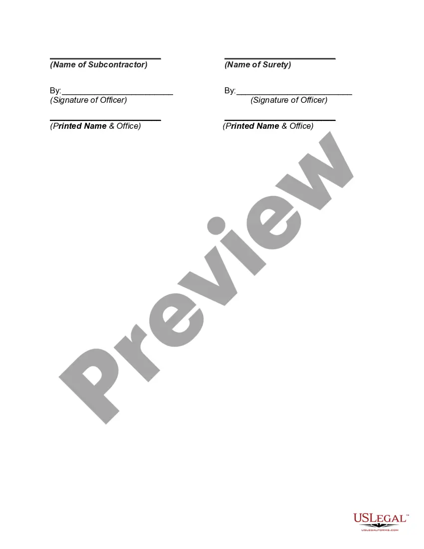 Preview Indemnification of Surety by Subcontractor on Contractor's Bond