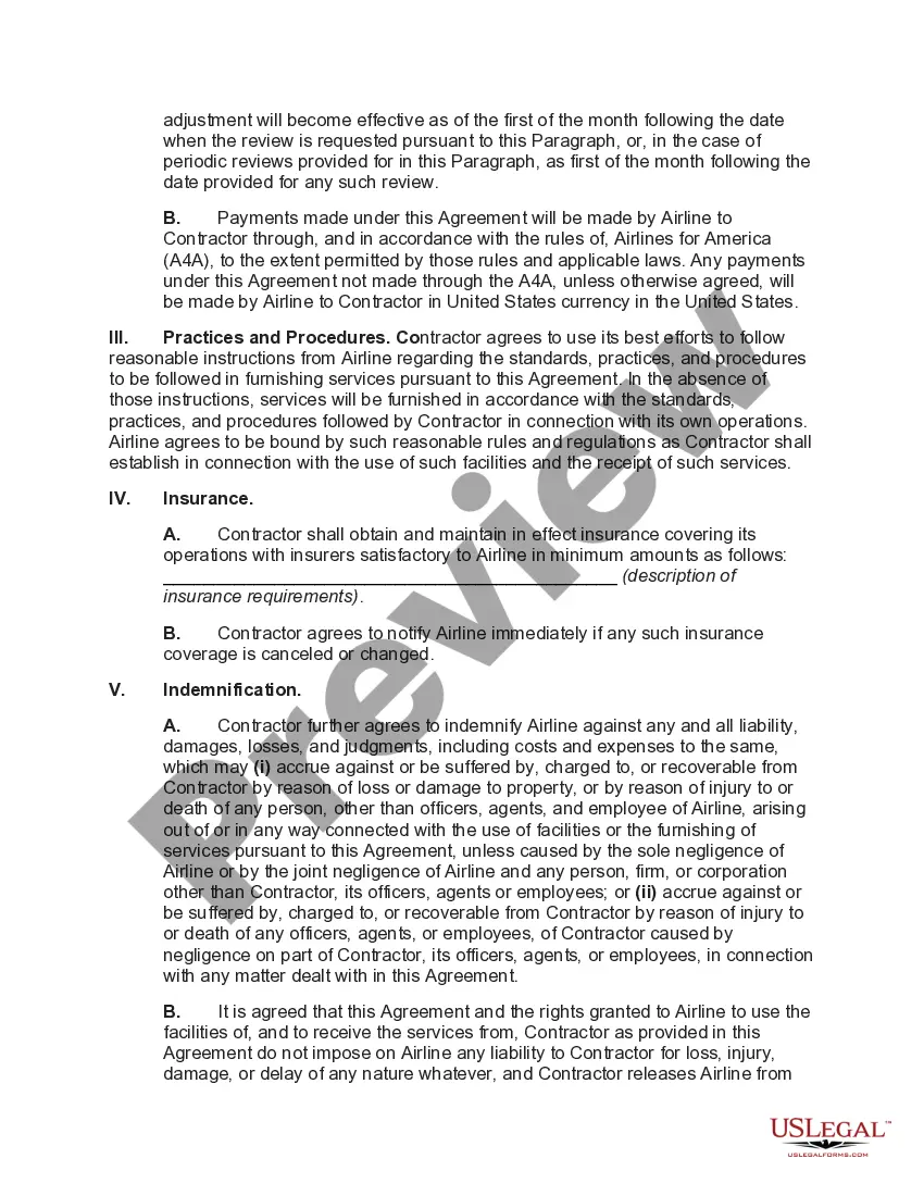 Preview Agreement for Ground Services for Airline
