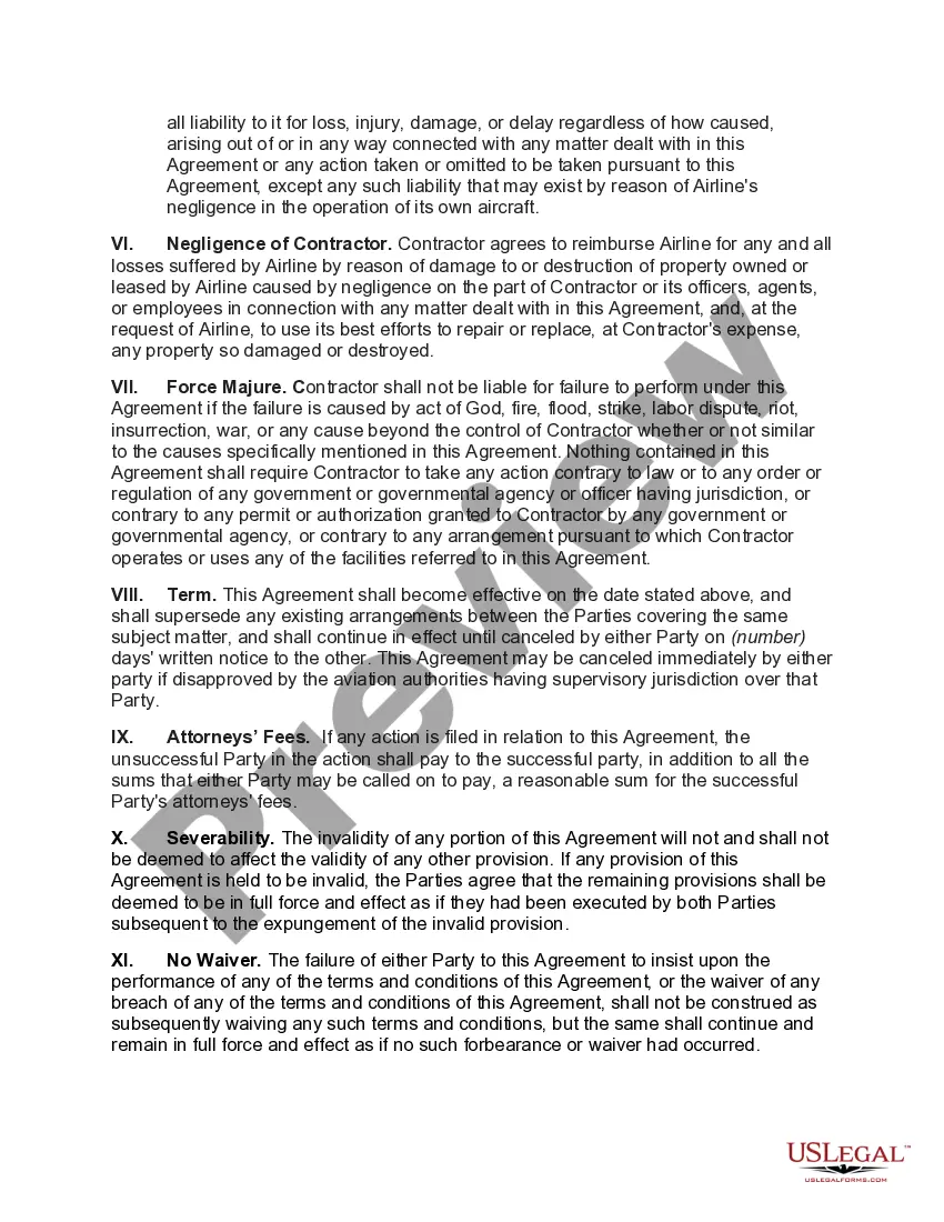 Preview Agreement for Ground Services for Airline