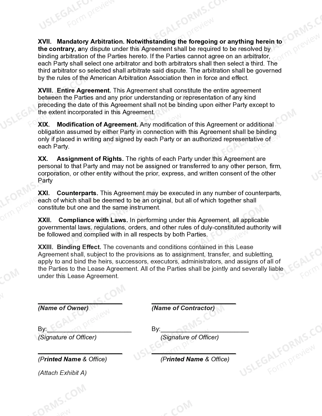 Preview Agreement for the Repair of an Aircraft
