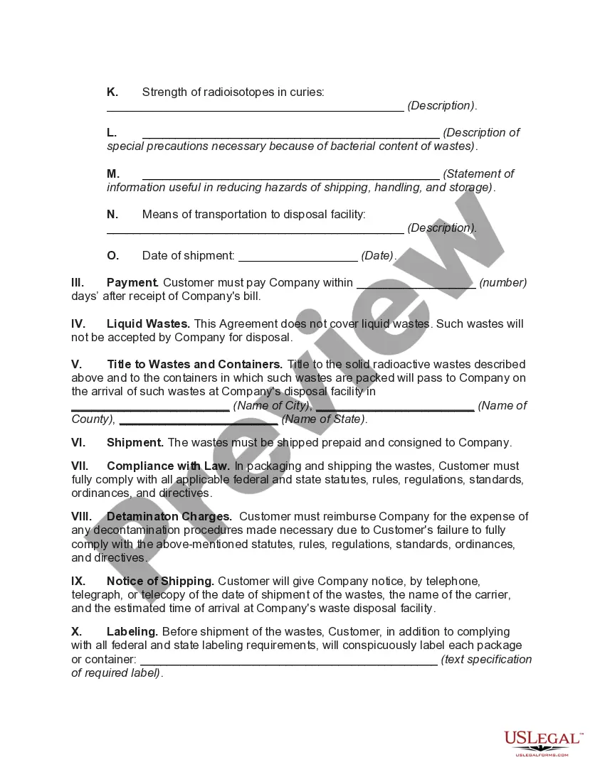Preview Agreement to Dispose of Solid Radioactive Wastes on Land