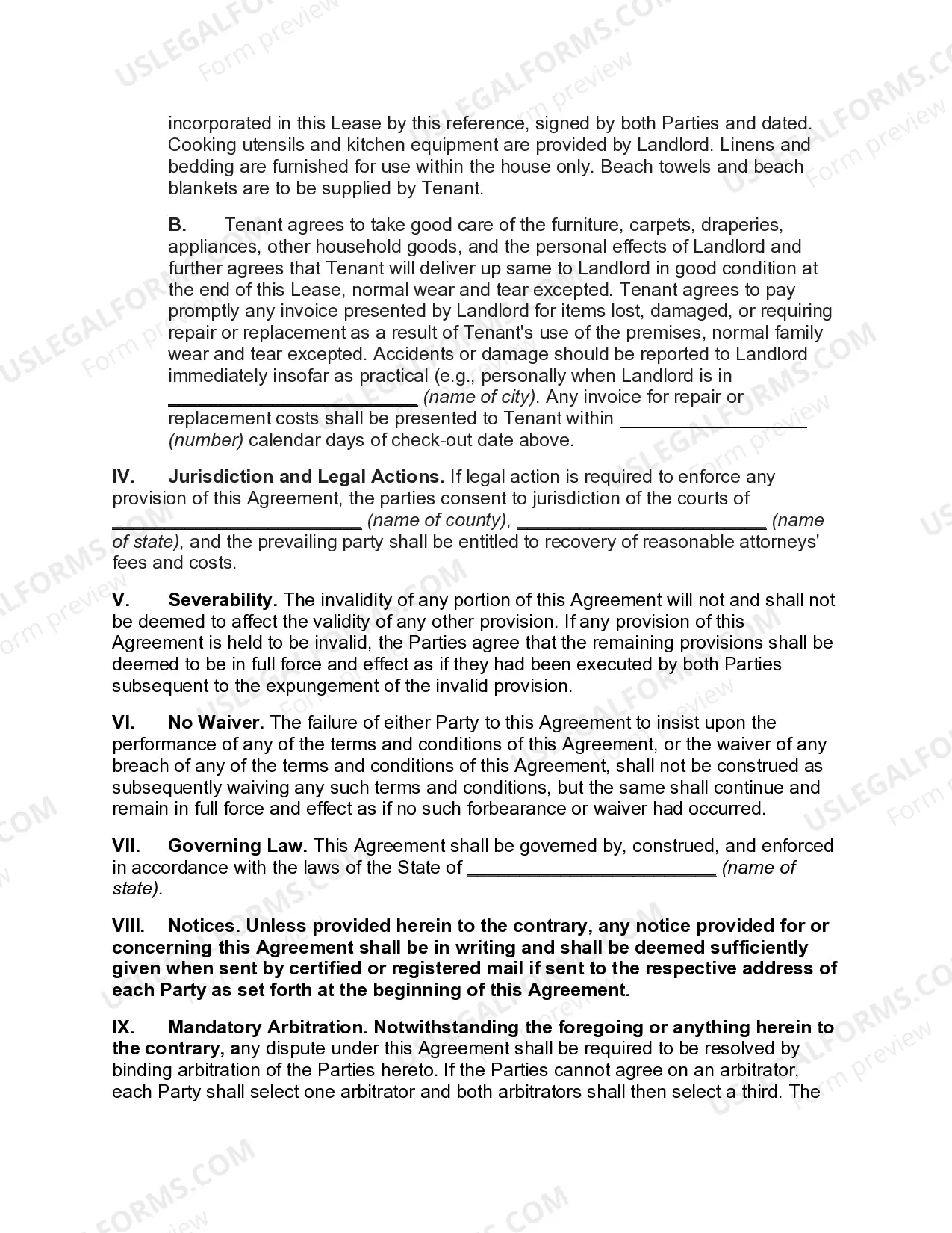 Preview Agreement to Lease Beach House